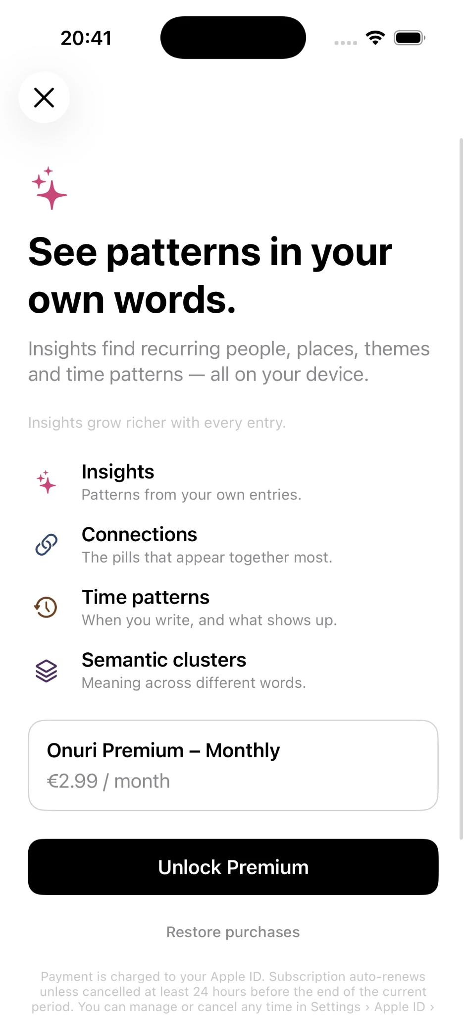 Onuri Premium Insights screen